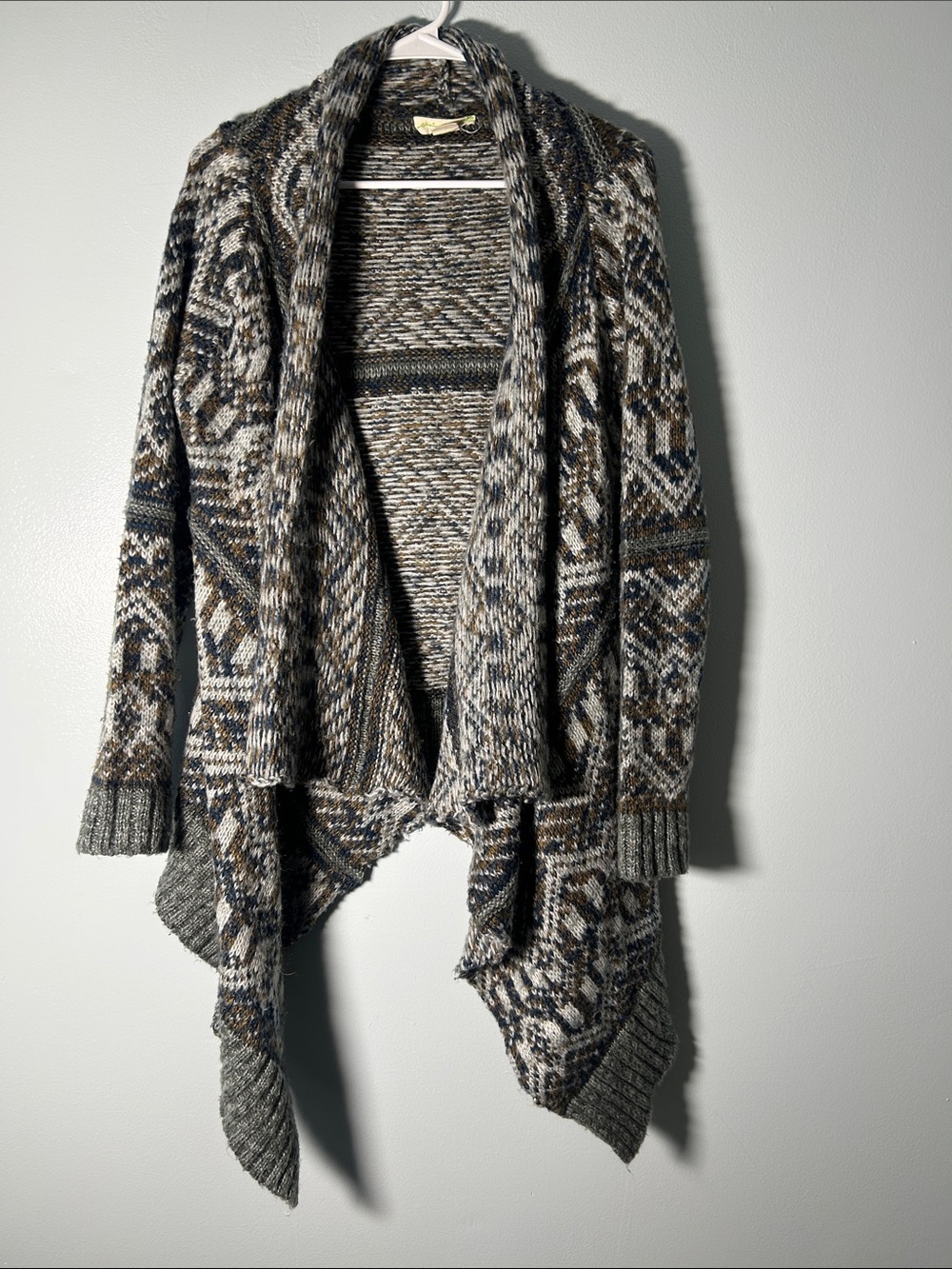 Anthropologie Staring at Stars Open-Front Shawl Cardigan in Gray and Brown Multi